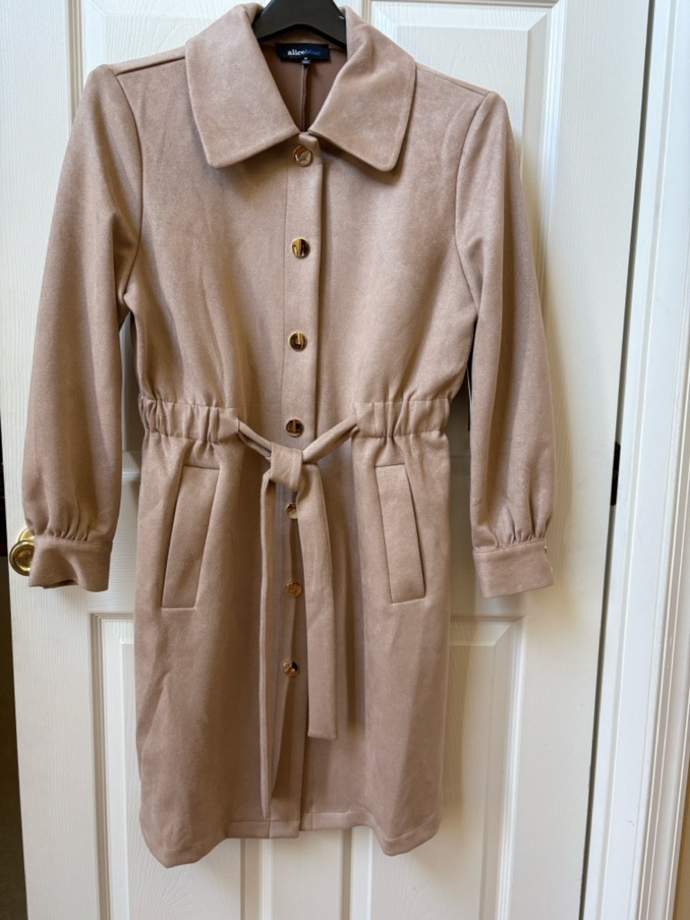 Alice Blue Beige Trench Coat with Tie Waist